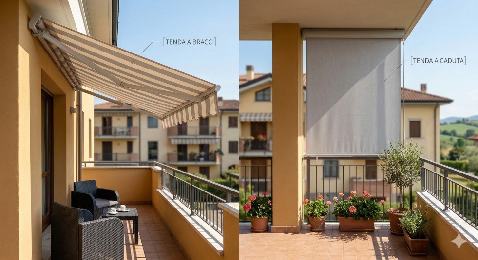 Tende da sole a bracci o a caduta? Come scegliere il modello perfetto per il balcone