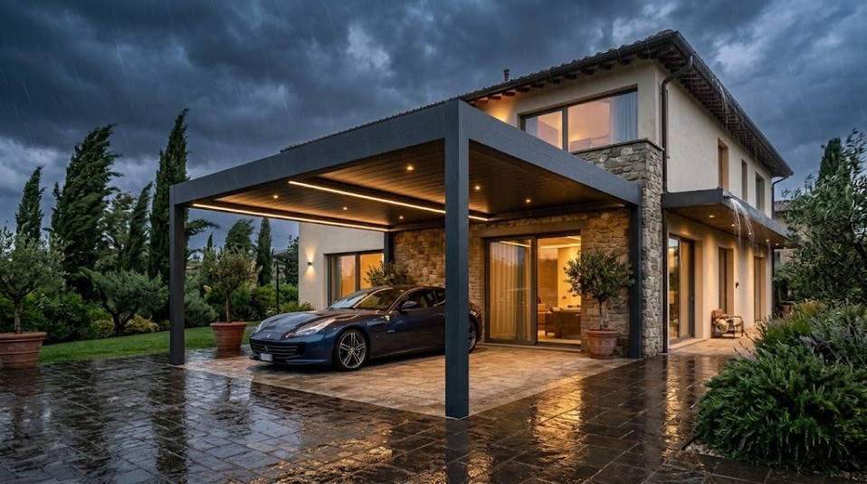 Carport, pergola bioclimatica o pergotenda: quale scegliere per proteggere l'auto?
